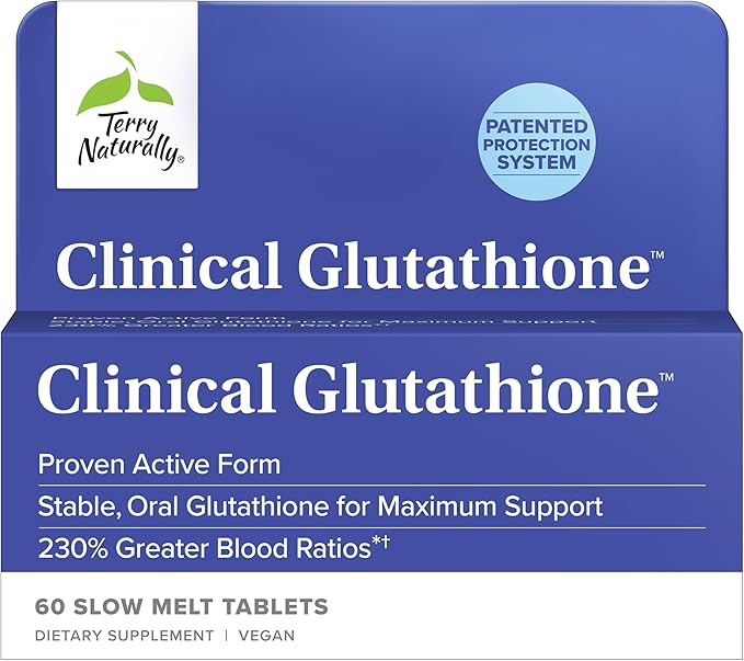 Terry Naturally Clinical Glutathione - Antioxidant Supplement for High Absorption - Dietary Supplement with L-Glutathione - Vegan to Support Cell Health - 60 Slow Melt Tablets