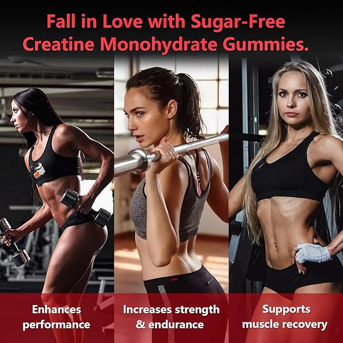 Creatine Gummies for Women 5000mg Pre-Workout Muscle Strength &amp Energy Support 0 Sugar Creatine Gummy with L-Taurine Zinc B12 B6 Strawberry Flavor Vegan - 120 Gummies