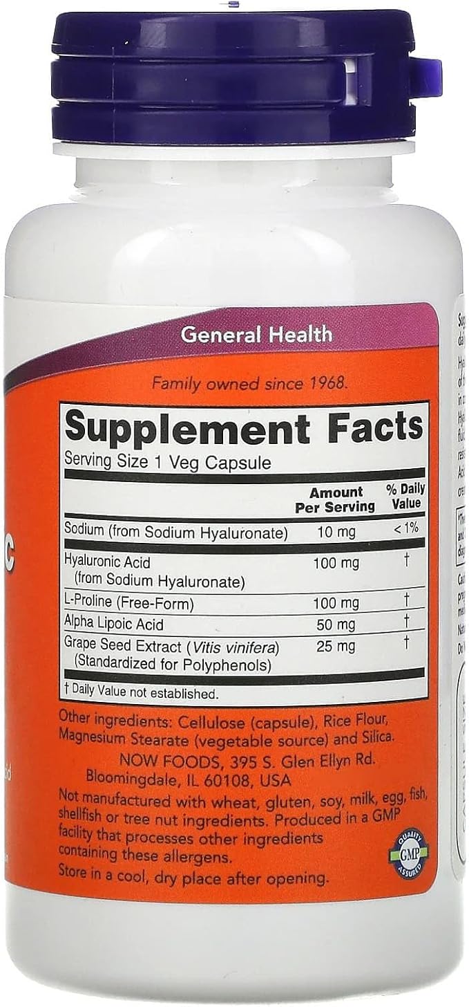 NOW Foods Hyaluronic Acid 100mg 60 VegiCaps (Pack of 2)