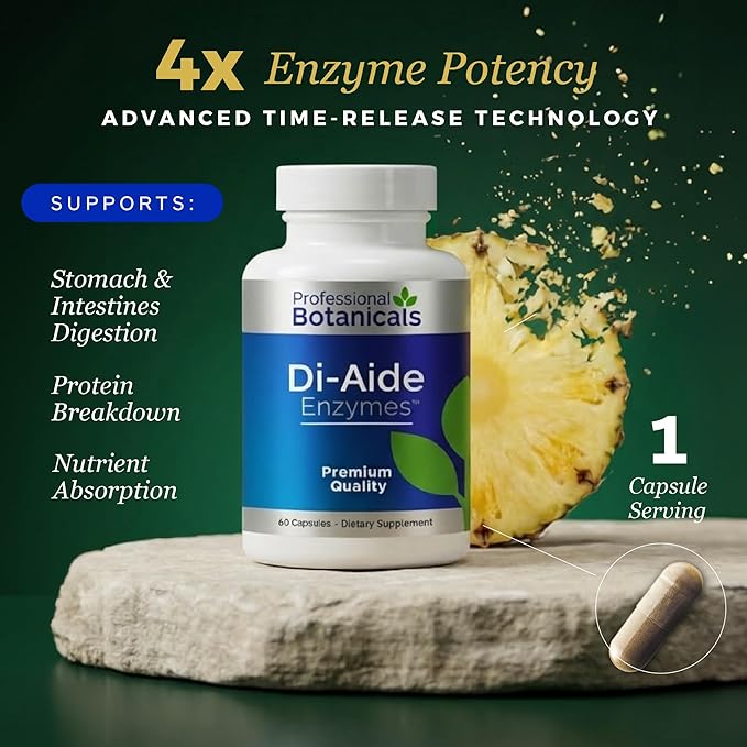 Professional Botanicals DI-AIDE Enzymes Advanced Digestive Support Relieves Bloating &amp Indigestion Natural Ingredients Vegan &amp Non-GMO – 120 Capsules