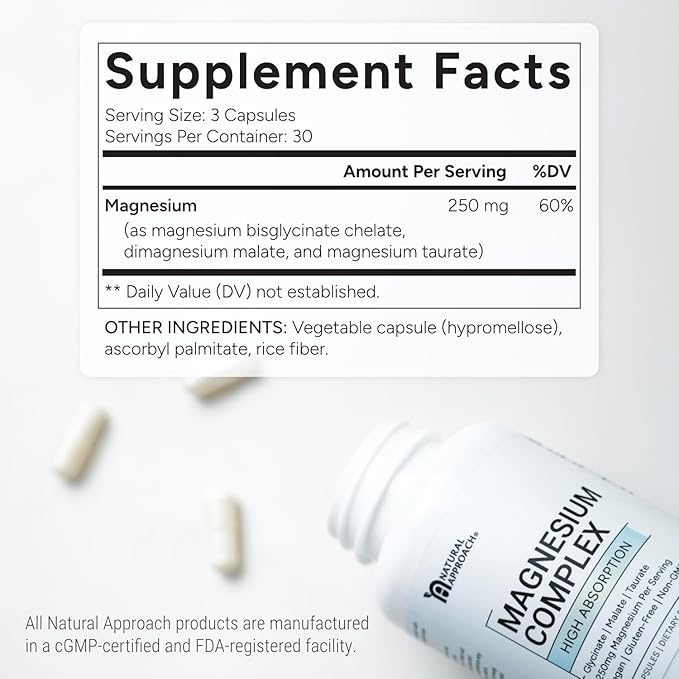 High Absorption Magnesium Complex with Glycinate Malate &amp Taurate - Premium Magnesium Supplement for Sleep Relaxation Leg Cramps &amp Stress Relief - 100% Chelated &amp Easy On The Gut - 90 C