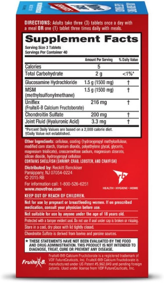 Move Free Advanced Plus MSM 120 tablets - Joint Health Supplement with Glucosamine and Chondroitin (Pack of 4)