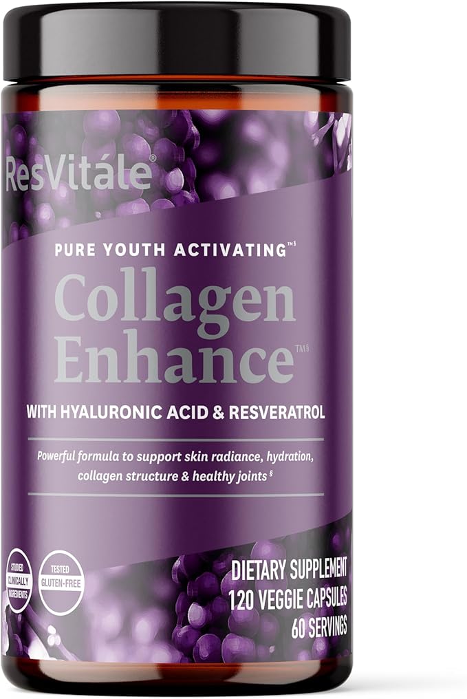 ResVitále Collagen Enhance - Beauty Supplement with Hyaluronic Acid &amp Resveratrol - 120 Capsules