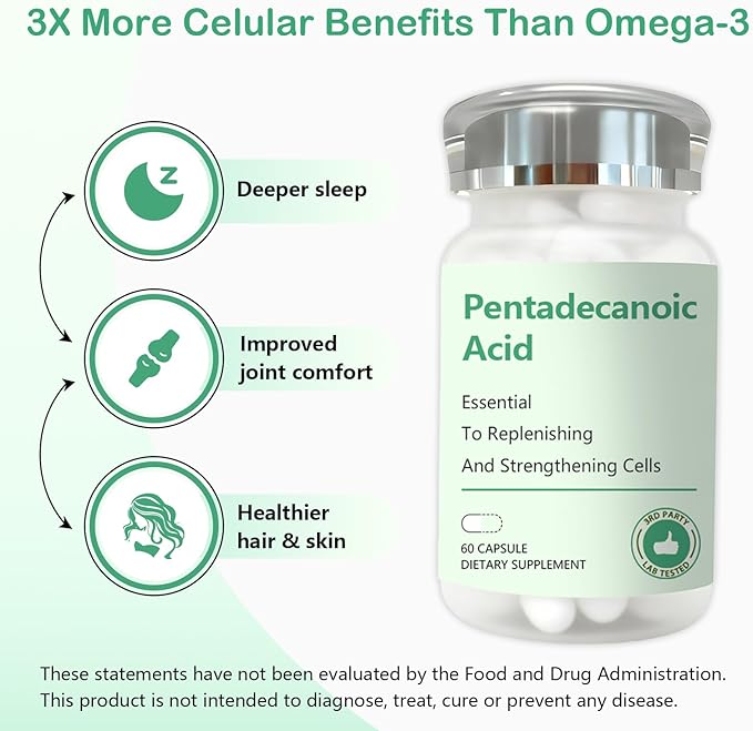 Pentadecanoic Acid Pentadecanoic Acid Formula Supplement Sourced from High-Altitude Sheep Milk 60 Capsules