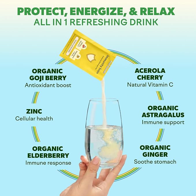 Feel Goods Immunity Icon Vitamin C Immune Support Powder Packets - 500mg Vitamin C Elderberry Ginger Turmeric &amp Key Vitamins for Daily Immune Health - Sugar-Free &amp Caffeine-Free Drink Mix