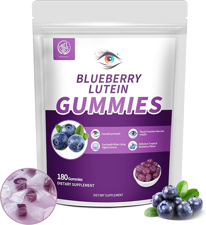 Blueberry Lutein Eye Vitamins Gummies with 180 Count - 3 Month Supply Vegan Eye Health Supplement for Kids and Adult Lutein Gummies for Vision Clarity and Blue Light Support