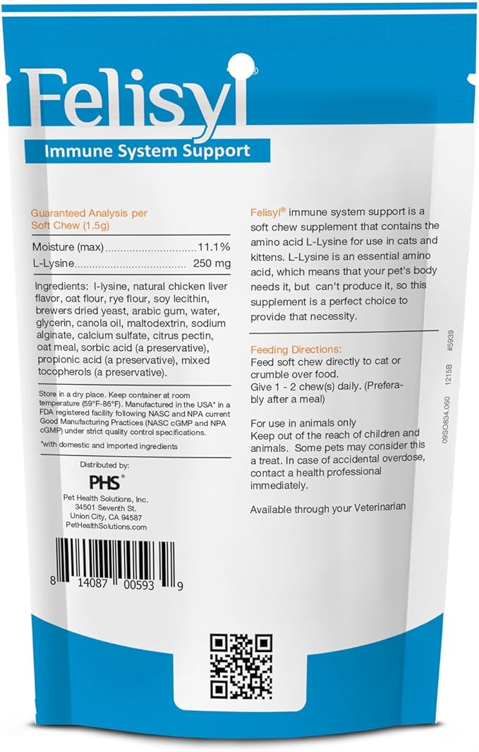 L-Lysine Soft Chews for Cats (60 Soft Chews) – Supports Immune Respiratory and Eye Health. Eases Sneezing Runny Nose and Watery Eyes. Salmon Flavor - (6 Pack)