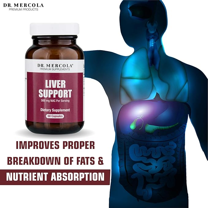 Dr. Mercola Liver Support Formula – 60 Capsules – 2 Bottles - Natural Liver Cleanse &amp Detox: N-Acetyl Cysteine Milk Thistle &amp Organic Broccoli Powder – Supports Healthy Liver Function &amp R