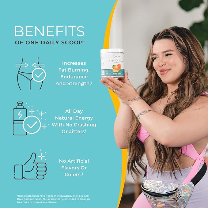 One Sol Creatine &amp Pre-Workout Bundle for Women: Boost Lean Muscle Recovery Energy &amp Focus with Natural Vegan Supplements (Unflavored Creatine &amp Mango Guava Pre-Workout)
