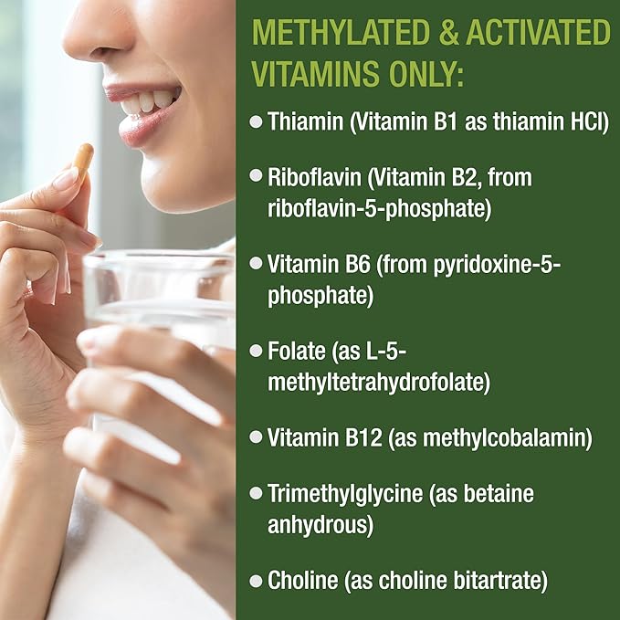 Peak Performance Methylated Multivitamin B Complex Supplement - Trimethylglycine (TMG) L Methylfolate Methyl B12 + B1 + B2 + B6 Vitamins + Choline - MTHFR Vegan Capsules Supplement for Women &amp M