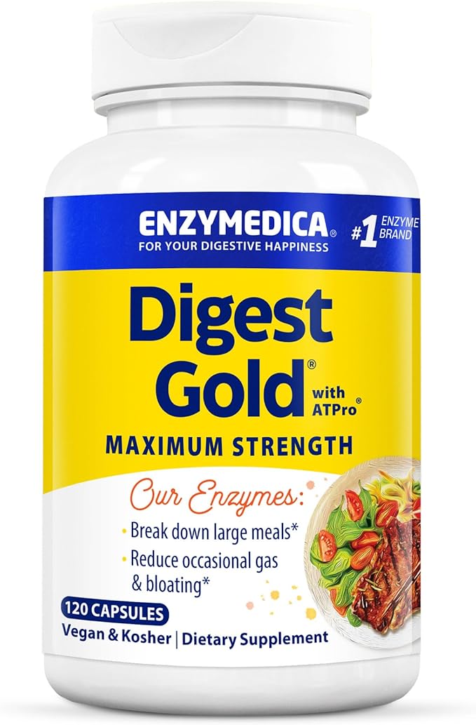 Enzymedica Digest Gold + ATPro Maximum Strength Enzyme Formula Prevents Bloating and Gas 14 Key Enzymes Including Amylase Protease Lipase and Lactase 120 Capsules