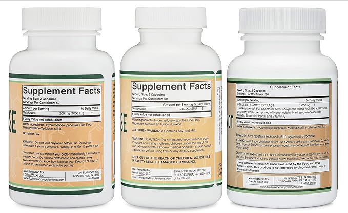 Nattokinase Supplement (120 Capsules) Serrapeptase (120 Capsules) Citrus Bergamot (60 Capsules)