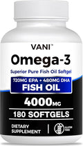 Fish Oil Omega 3 （4000mg） 180 SoftgelsOmega 3 Fatty Acid Supplements with EPA &amp DHA for Brain &amp Heart Health*
