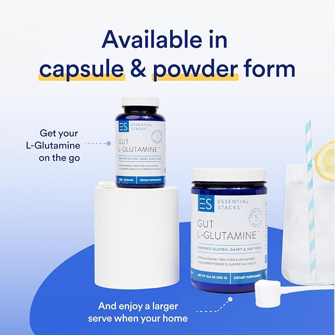Essential Stacks L-Glutamine Home &amp Away Bundle - L Glutamine Powder &amp Capsules