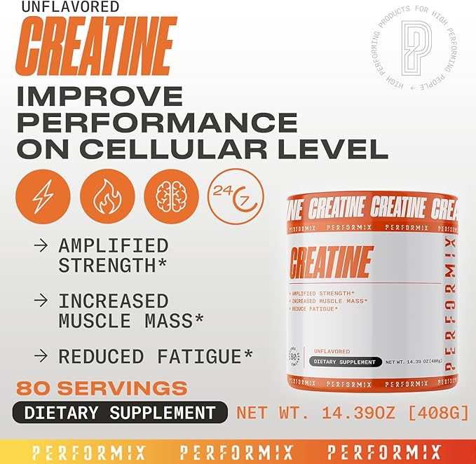 PERFORMIX - Creatine Monohydrate - 5000 mg Per Serving (5g) - Pre Workout - Increase Muscle Mass Improve Strength &amp Reduce Fatigue - Creatine Monohydrate Powder - Unflavored - 80 Servings - 400g
