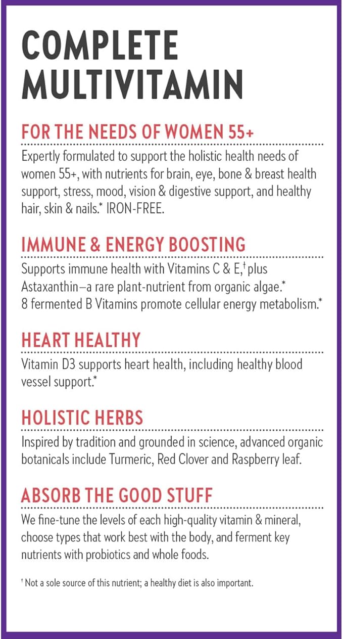 New Chapter Women’s Multivitamin 55+ Astaxanthin B6 B12 D3 Vitamin C &amp Zinc Immune Heart Cellular Energy and Bone Support Gentle on The Stomach One Daily Non-GMO Gluten-Free 48 Table