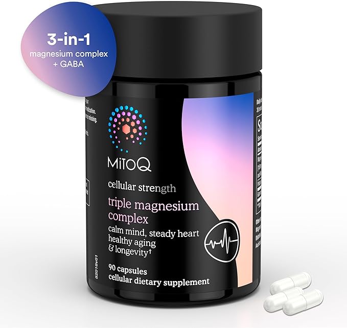 MitoQ Triple Magnesium Complex | Magnesium Glycinate Taurinate Oxide with GABA for Heart Health Stress Management &amp Deeper Sleep | High Absorption | 90 Capsules