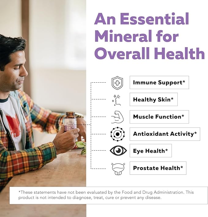 Organic Zinc 25 mg | Whole Food zinc Supplements | Derived from Organic Fruit Elemental Zinc - Water Extracted Vegan GMO-Free - Essential Mineral Antioxidant Immune Support Skin - 60 Servings