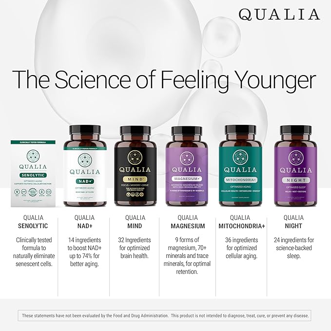 Qualia NAD Supplement — Clinically Proven to Boost NAD+ up to 67%. Optimized Aging Energy Focus. Elite NAD+ Booster Ingredients: Nicotinamide Riboside (NIAGEN) Niacin Niacinamide (3 Month Supply)