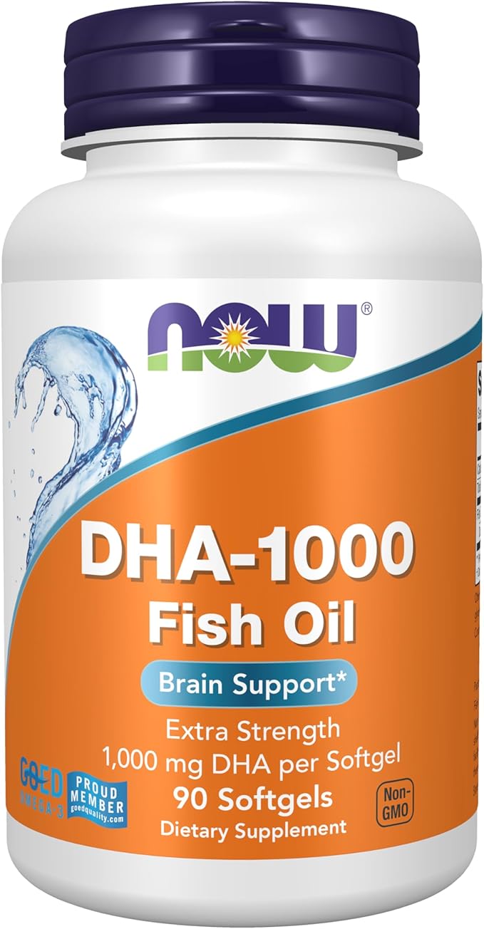NOW Foods Supplements DHA 1000 Brain Support Extra Strength 1000 mg DHA 90 Softgels