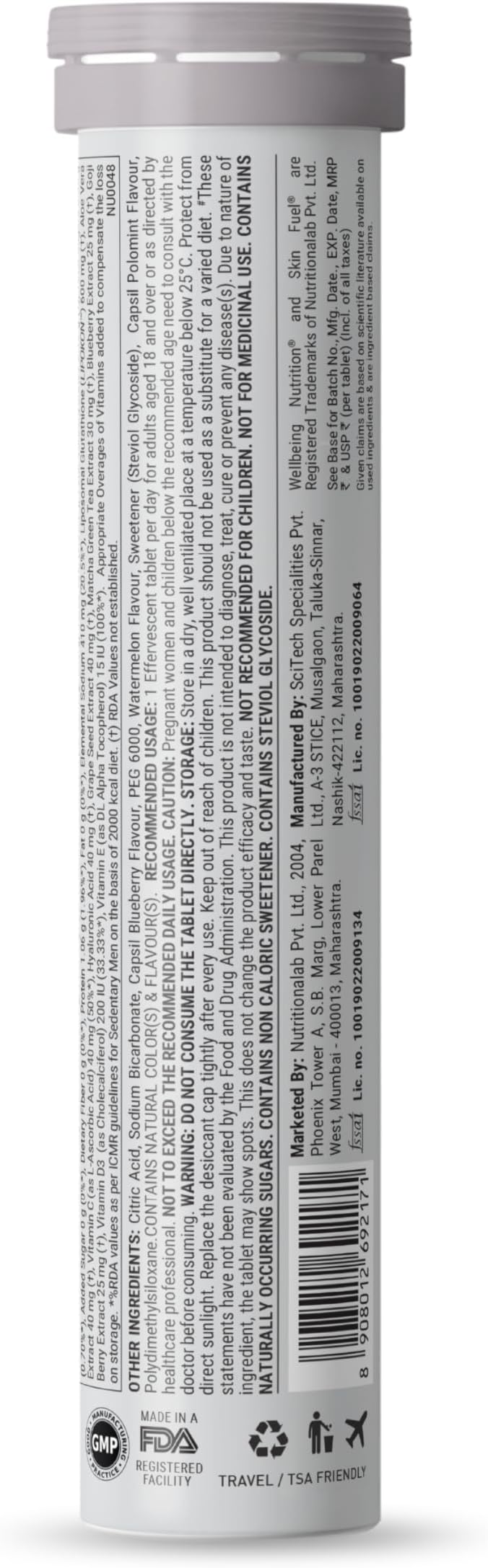 WELLBEING NUTRITION Skin Fuel with Collagen L-Glutathione Hyaluronic Acid Matcha Green Tea Aloe Vera Grape Seed Vitamin C E - 30 Effervescent Tablets