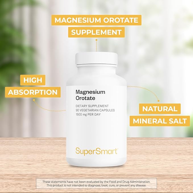 SuperSmart - Magnesium Orotate 1500mg per Day - High Absorption Magnesium Supplement | Non GMO &amp Gluten Free - 90 * 3 Vegetarian Capsules
