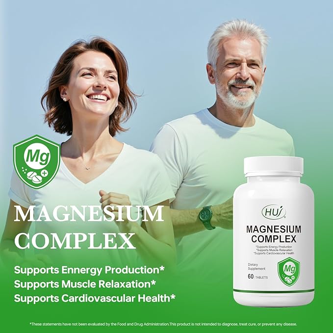 HUJ Magnesium Complex Supplement - Five Types of Magnesium - Supports Energy Production Muscle Relaxation &amp Cardiovascular Health* - 60 Tablets.