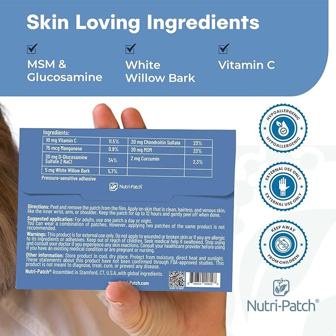 NUTRI-PATCH Inflam Topical Skin Patch | Infused with Turmeric MSM White Willow Bark and Vitamin C 30 Count