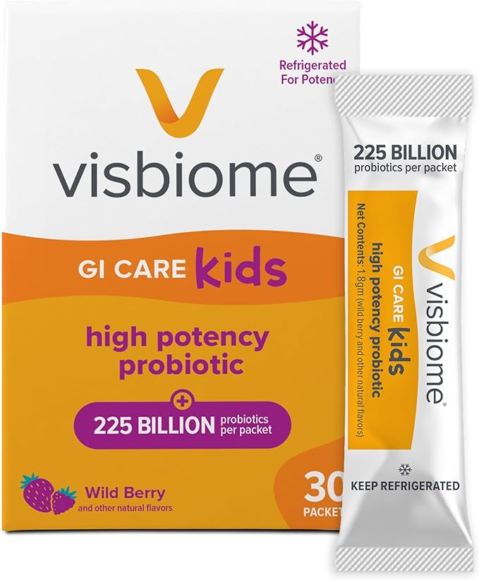 Visbiome® GI Care Kids - High Potency Probiotic for IBS &amp UC Symptoms - Wild Berry Flavor No Dyes- 225 Billion CFU Live Probiotics for Children Cold Chain Shipping 30 Packets