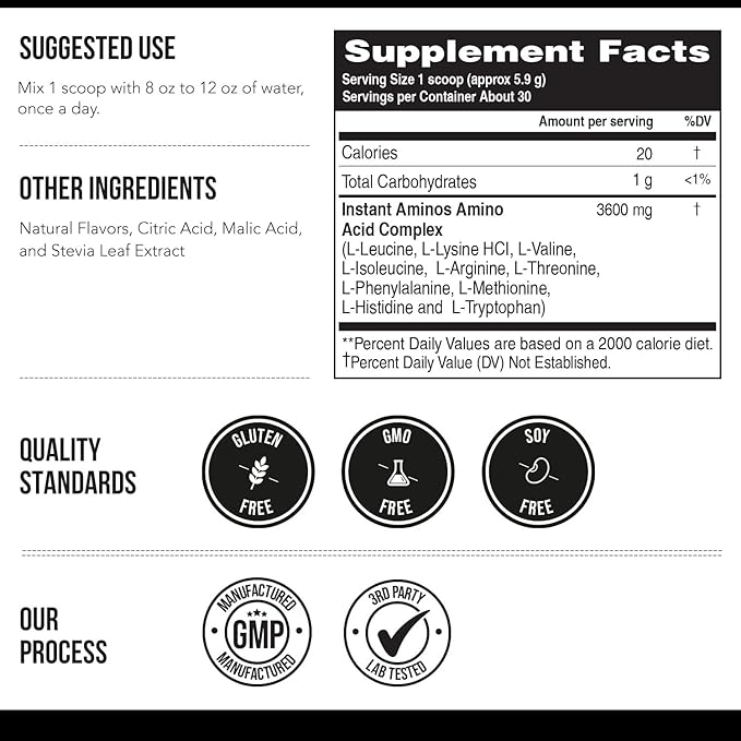 Instant Aminos - EAA+BCAA - 10 Essential Amino Acids Supplement - Rapid Absorption Zero Digestion - Supports Lean Muscle Recovery &amp Aging - 321% DIAAS Protein Score - Wild Berry (30 Servings)