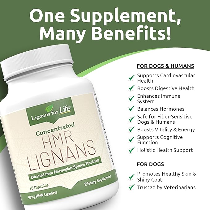 Lignans For Life HMR Lignans for Dogs 40mg - 90 Capsules Vitamin for Healthy Pet | Multivitamin | Wellness Supplement | 2-Pack