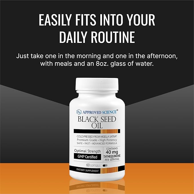 Approved Science Black Seed Oil - Cold Pressed Nigella Sativa - Boost Immunity Respiratory Cognitive and Digestive Health - 2% Thymoquinone - 1 Bottle - 60 Softgels - Made in The USA