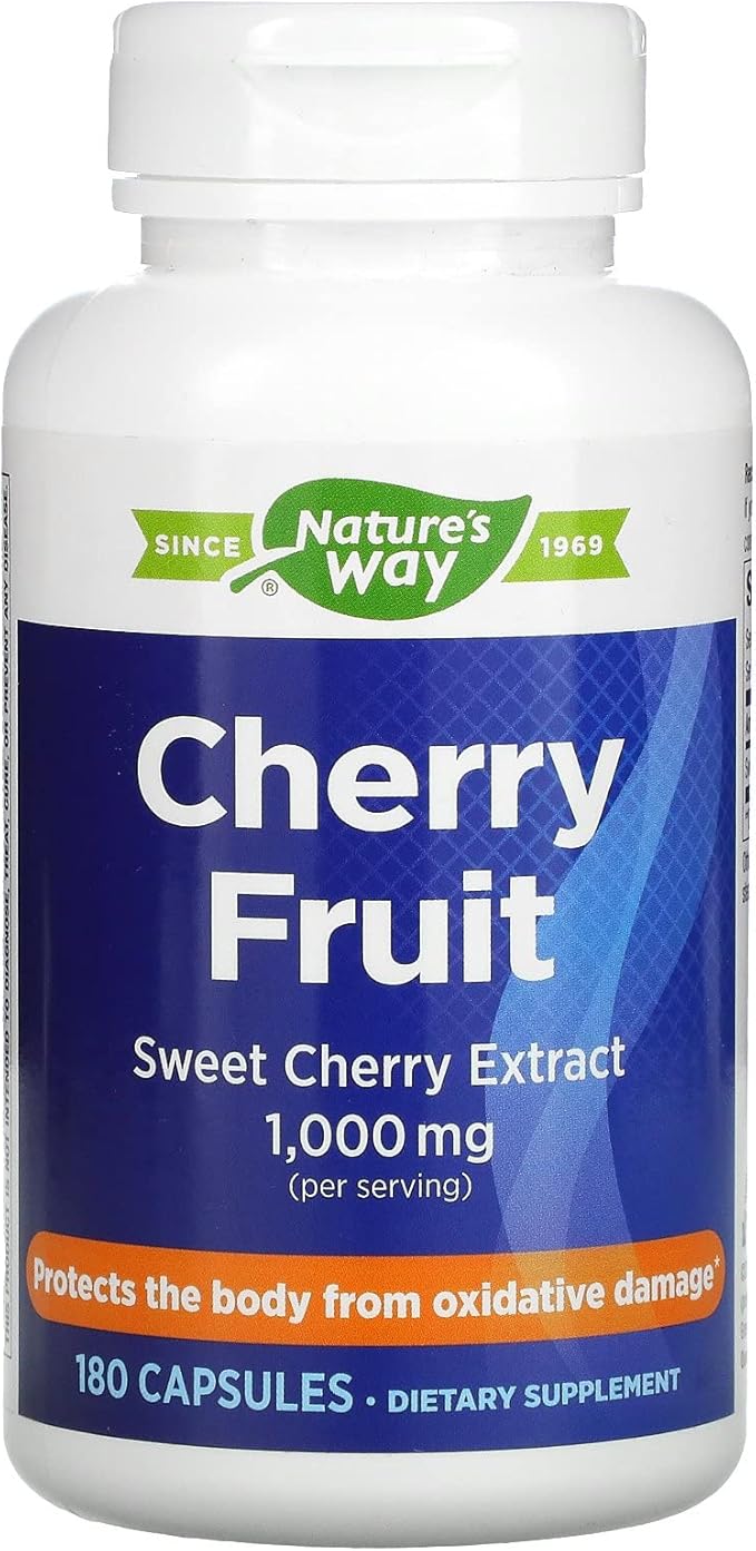 Nature's Way Cherry Fruit Sweet Cherry Extract Supports Antioxidant Pathways* 1000 mg Per 2-Capsule Serving Gluten free 180 Capsules (Packaging May Vary)