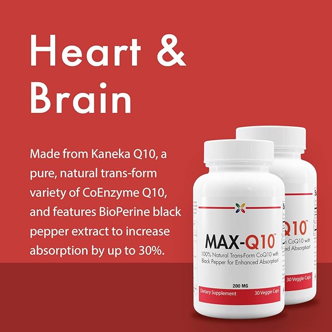 Stop Aging Now MAX-Q10 CoEnzyme Formulated with Kaneka Q10 and Enhanced BioPerine Black Pepper Extract for High Absorption Heart Health Energy Production 200 mg Capsules