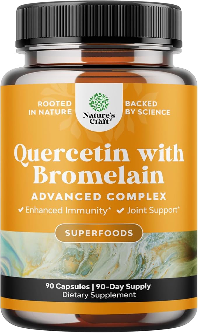 Pure Quercetin with Bromelain Supplement for Immune Aid - High Potent Quercetin 500mg Capsules with Bromelain for Immune Support &amp Breathing - Nutritional Respiratory Supplement - 90 Ct