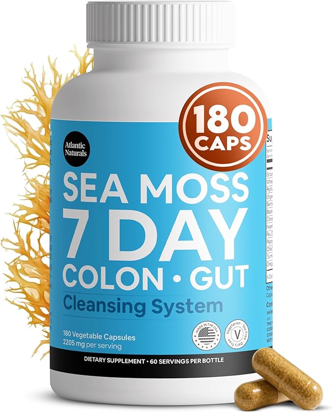 Atlantic Naturals Sea Moss 7 Day Colon &amp Gut | Enriched with Psyllium Husk Senna Powder Turmeric &amp Herbs | Supports Digestive Health Bloating &amp Natural Flushing for Women &amp Men | 1
