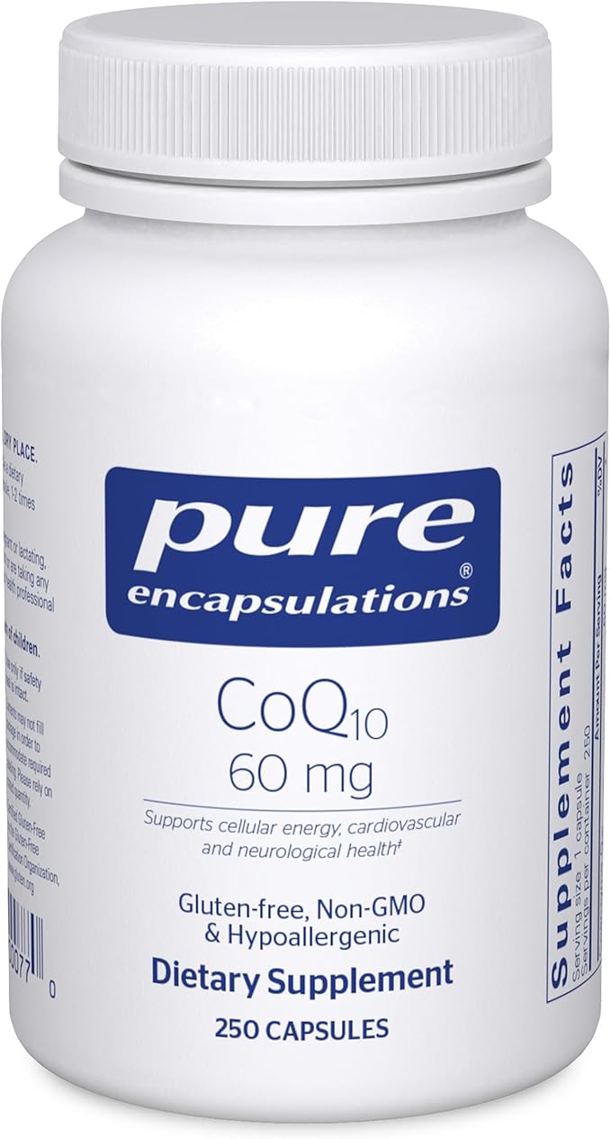 Pure Encapsulations CoQ10 60 mg | Coenzyme Q10 Supplement for Energy Antioxidants Brain and Cellular Health Cognition and Cardiovascular Support* | 250 Capsules