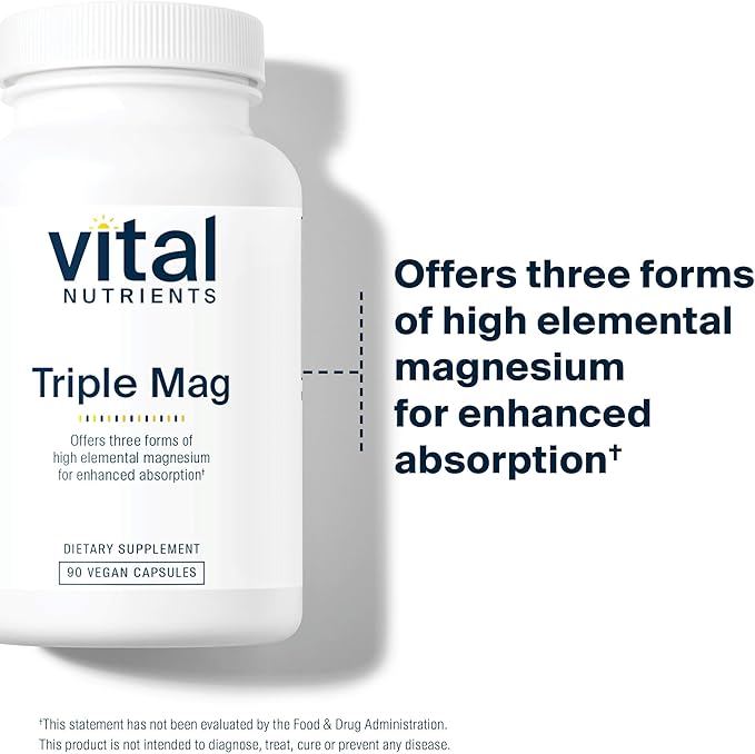 Vital Nutrients Triple Magnesium Complex Supplement | Vegan Magnesium Glycinate Malate &amp Oxide 250mg | Easily Absorbed Magnesium Supplement for Stress Muscle Heart Bone Support | 90 Capsules