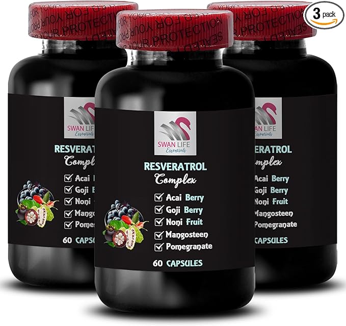 Berry Antioxidants - RESVERATROL COMLEX - Elderberry Power Acai Berry Energy Goji Berry Power Grape Skin Boost Pomegranate Energy Hydration Balance Blueberry Balance 3 Bottles 180 Capsules