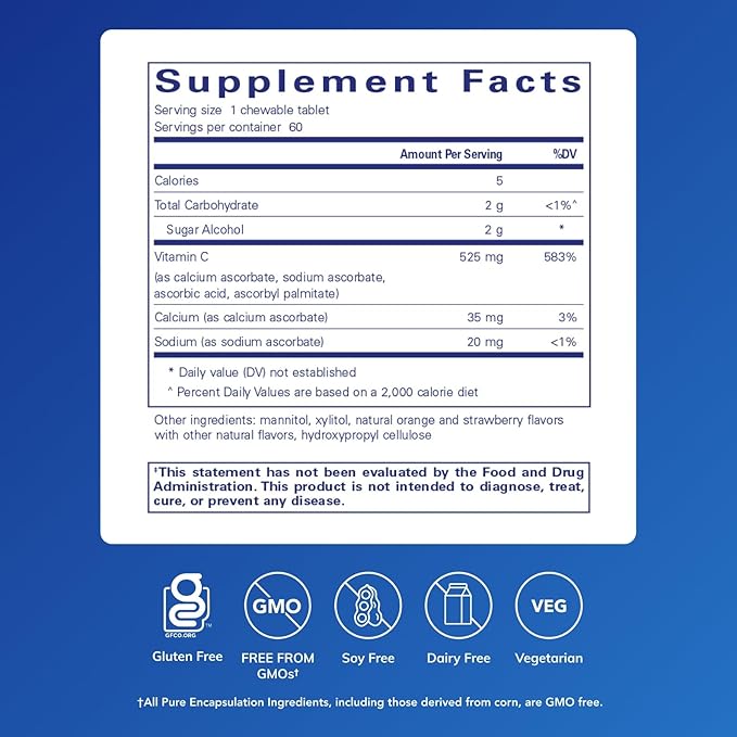 Pure Encapsulations Vitamin C Chewables | Support for Healthy Immune Function and Antioxidant Support* | 60 Chewable Tablets | Natural Orange-Strawberry Flavor