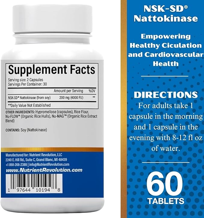 NSK-SD Nattokinase - Cardiovascular Support - High Potency Nattokinase Supplement - Optimizes Circulation Non-GMO Vegetarian JHFA &amp JNKA Recognized - 60 Ct