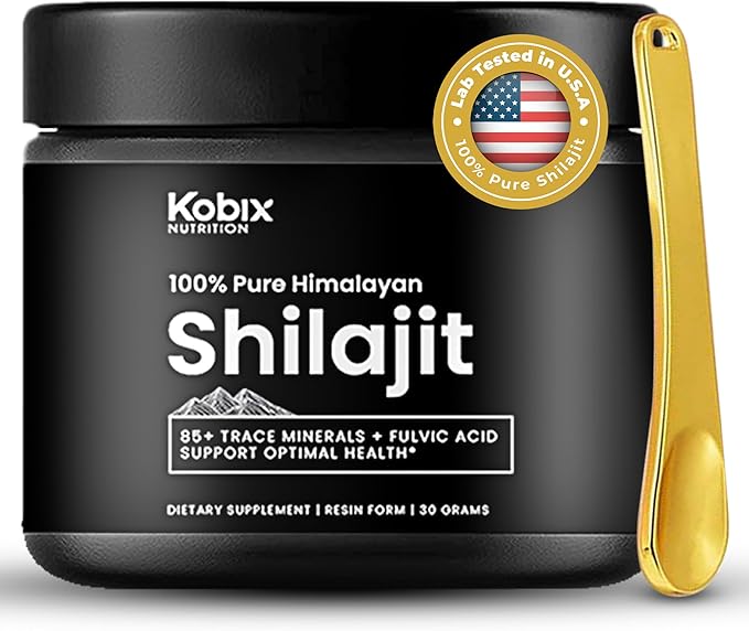 Kobix Pure Himalayan Shilajit Resin High Nutritional Potency 85+ Trace Minerals Humic &amp Fulvic Acid Immune Support for Men and Women 3rd Party US Lab Tested- 30g