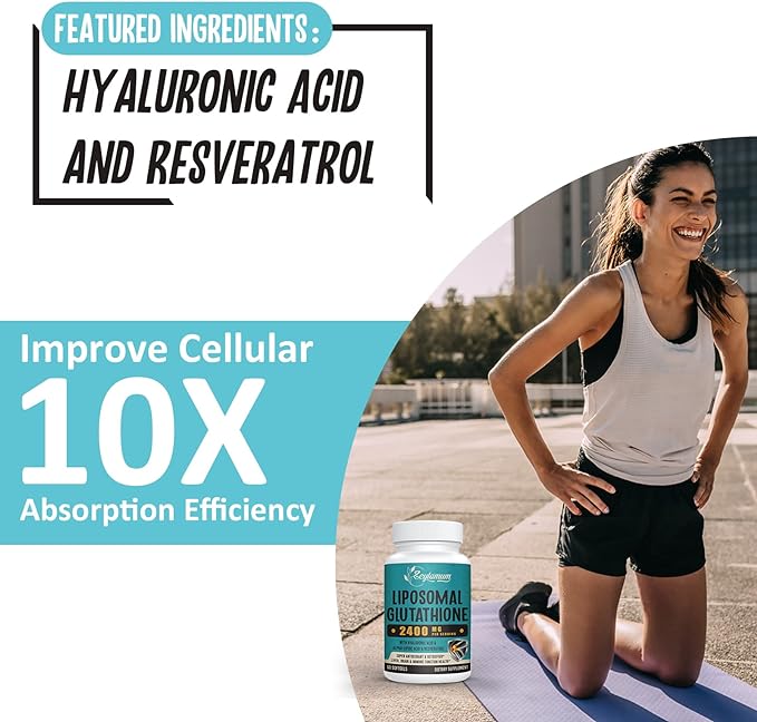 2400 MG Liposomal Glutathione Softgels Max Absorption Active Form L-Glutathione Reduced (GSH) with Hyaluronic Acid Resveratrol Master Antioxidants for Detox Brain Immune System 480 Softgels