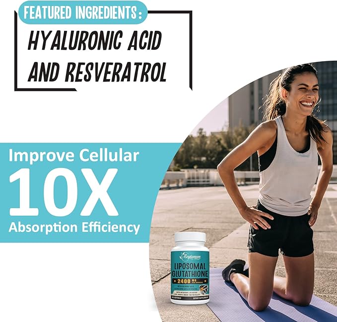 2400 MG Liposomal Glutathione Softgels Max Absorption Active Form L-Glutathione Reduced (GSH) with Hyaluronic Acid Resveratrol Master Antioxidants for Detox Brain Immune System 240 Softgels