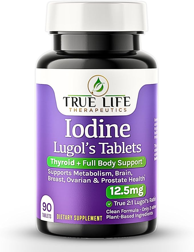 Lugol's Iodine Tablets 12.5mg x 90 ct - Reddish Brown Stable Iodine + Potassium Iodide Formula Masks Bitter Liquid Taste Thyroid Support Detox Breast Health - No Preservative Non-GMO Gluten-free