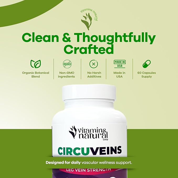 CircuVeins Circulation Support Supplement for Legs and Veins with Horse Chestnut Gotu Kola Butcher’s Broom and Grape Seed for Healthy Blood Flow and Leg Comfort – 60 Capsules