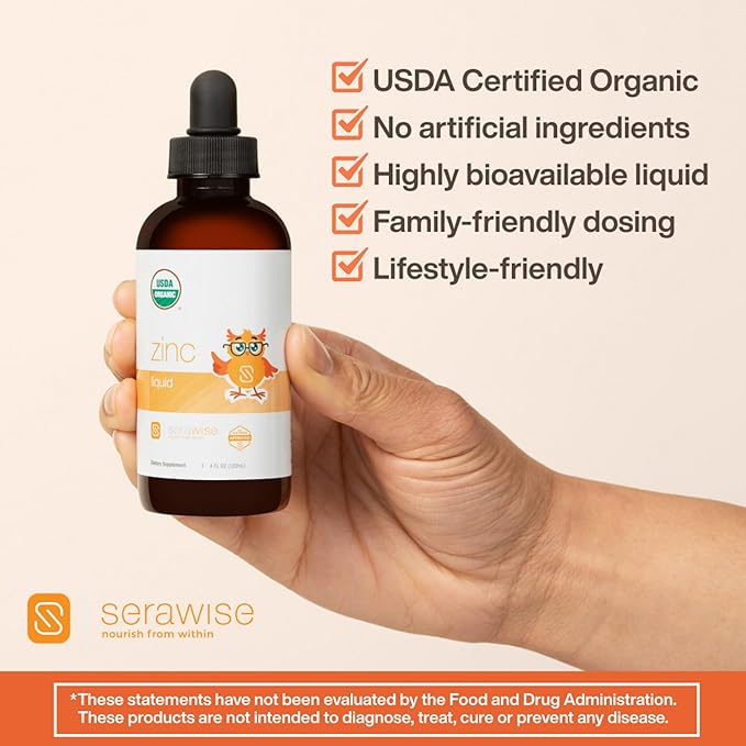Organic Liquid Zinc by Dr. Ana Maria Temple | Immune &amp Skin Support | USDA Certified Organic No Artificial Ingredients or Natural Flavors | Family Friendly Dosing | 4 Fl Oz