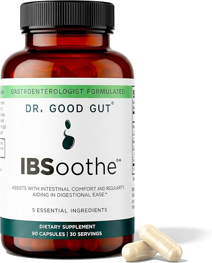 IBSoothe Digestive Health Supplement for Women &amp Men with Fiber Probiotics Enzymes &amp Peppermint Oil for Gas Relief IBS/Constipation Relief 90 Capsules