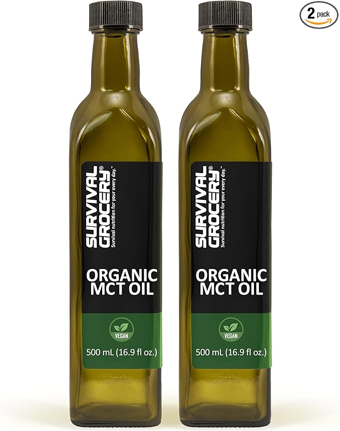Survival Grocery Organic MCT Oil – Sourced from Organic Coconuts Supports Energy Metabolism &amp Brain Function Boosts Digestive Health &amp Appetite Control (33.8 fl oz./2 Bottles)