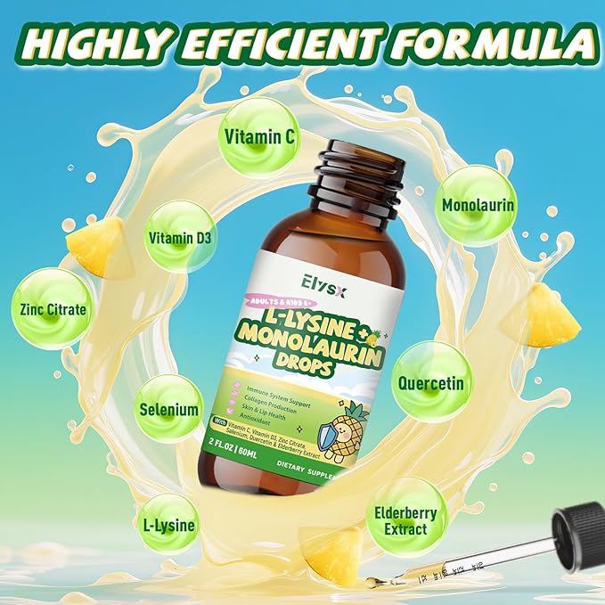 L-lysine Monolaurin Liquid Drops &amp Saffron Extract Liquid Drops for Kids and Adults Immune Support Lip &amp Skin Health Stress &amp Focus &amp Energy Support